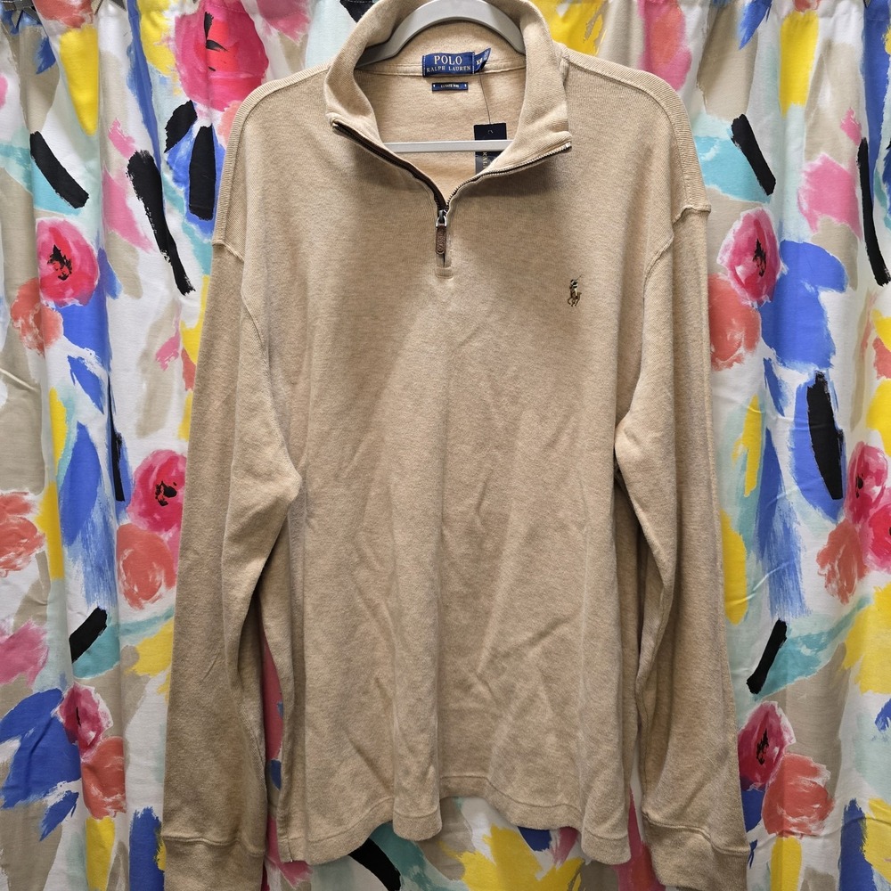 Polo Ralph Lauren Estate Rib 1/4 Zip Pullover Men XXL Sweater NWT Safari Heather